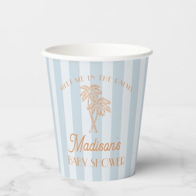 Vasos De Papel Baby Shower Blue Palm Spring Pastel Beach (Anverso)
