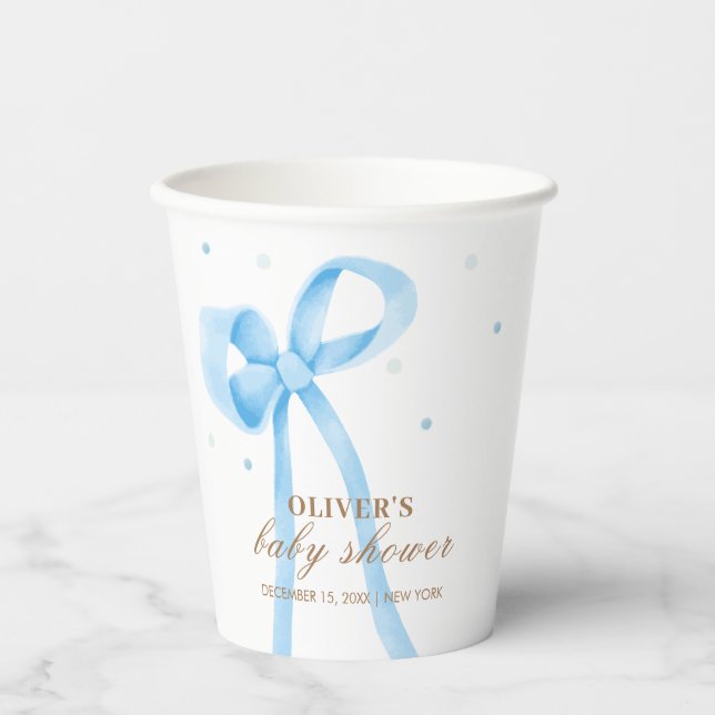 Vasos De Papel Baby Shower Blue Simple Polka Dot (Anverso)