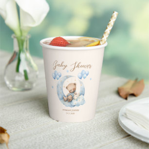 Vasos De Papel Baby Shower Blue Teddy Bear Stars