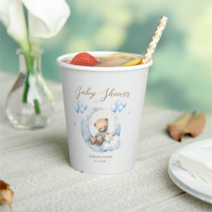 Vasos De Papel Baby Shower Blue Teddy Bear Stars