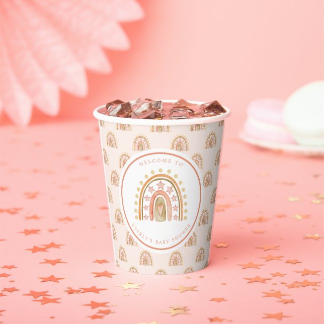 Vasos De Papel Baby Shower Bohemio Arcoíris de Acuarela (in situ)