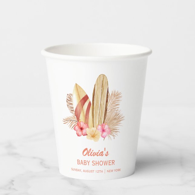 Vasos De Papel Baby Shower Boho Tropical Flower SurfIng (Anverso)
