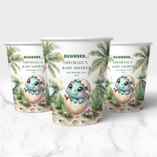 Vasos De Papel Baby Shower Caprichoso de Dino Azul a punto de ecl