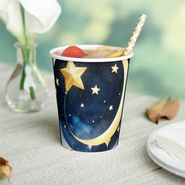 Vasos De Papel Baby Shower Celestial Moon and Stars (in situ)