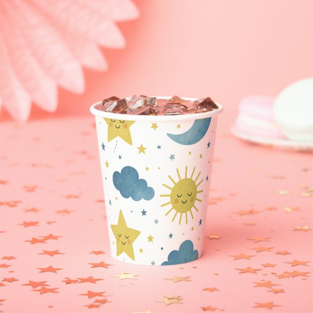 Vasos De Papel Baby Shower Celestial Sun, Moon & Stars (in situ)