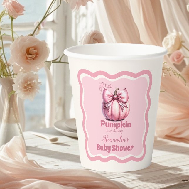 Vasos De Papel Baby Shower Chica Bow de calabaza rosa (Subido por el creador)