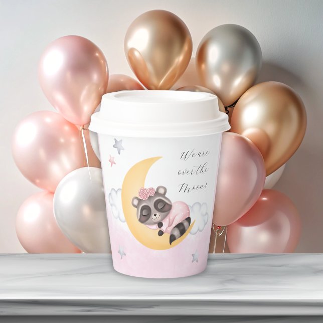 Vasos De Papel Baby Shower Chica de Dreamy Over the Moon Raccoon (Dreamy Over the Moon Raccoon Girl Baby Shower Paper Cups)