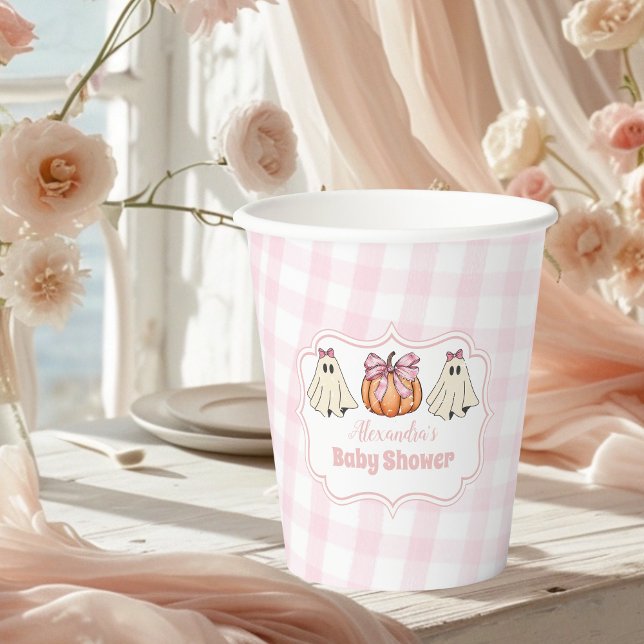 Vasos De Papel Baby Shower Chica de Fantasma Halloween Rosa (Subido por el creador)