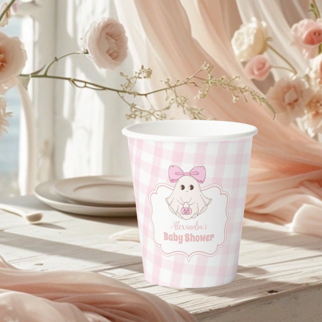 Vasos De Papel Baby Shower Chica de Fantasma Halloween Rosa (Subido por el creador)