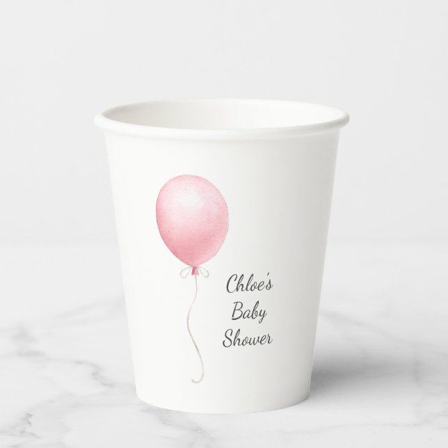 Vasos De Papel Baby Shower Chica de globos rosados modernos (Anverso)