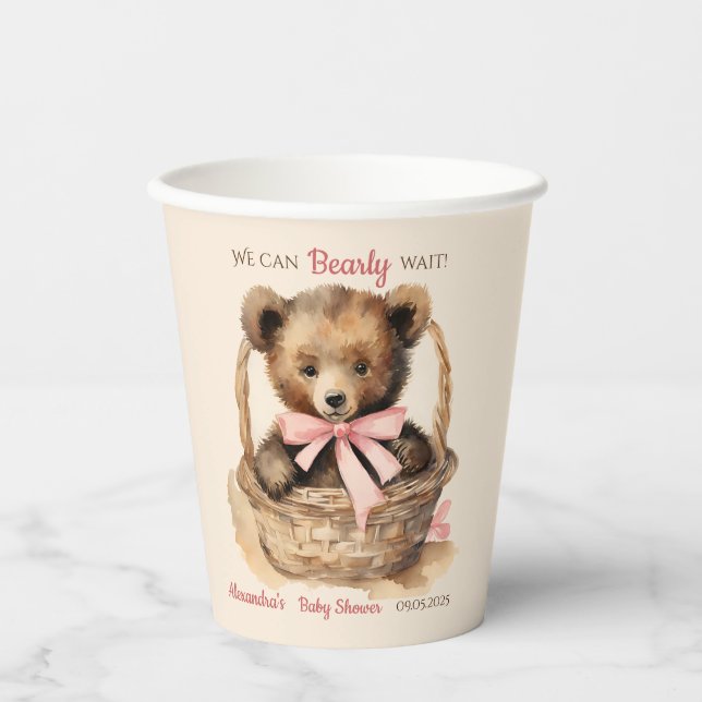 Vasos De Papel Baby Shower Chica de la taza de oso para bebés (Anverso)
