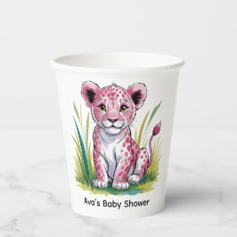 Vasos De Papel Baby Shower Chica de leones rosados