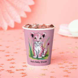Vasos De Papel Baby Shower Chica de leones rosados