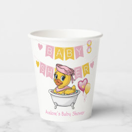 Vasos De Papel Baby Shower Chica de pato de goma rosa y amarillo