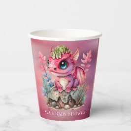 Vasos De Papel Baby Shower Chica Dragón rosa caliente