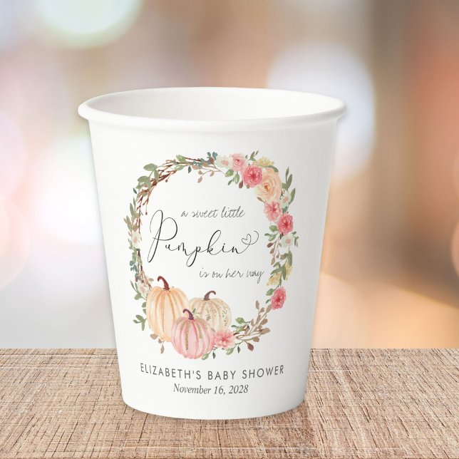 Vasos De Papel Baby Shower Chica floral de calabaza rosa (Subido por el creador)