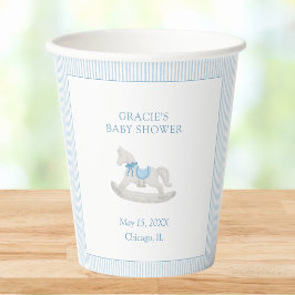 Vasos De Papel Baby Shower Classic Simple Blue Rocse Horse Boy