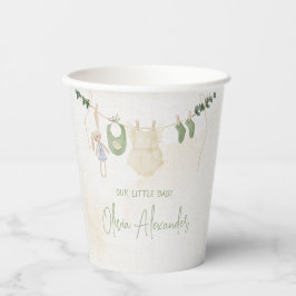 Vasos De Papel Baby Shower color agua deluxe verde y beige