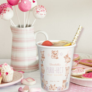 Vasos De Papel Baby Shower con floral de gatos cúbicos puros
