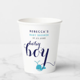 Vasos De Papel Baby Shower con temática oceánica de ballena azul