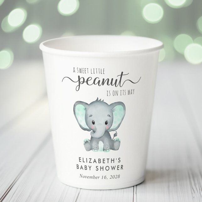 Vasos De Papel Baby Shower Cute Elephant Mint Green (Subido por el creador)