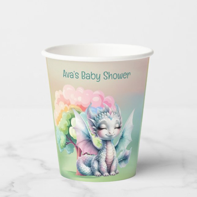 Vasos De Papel Baby Shower Cute Pastel Dragon (Anverso)