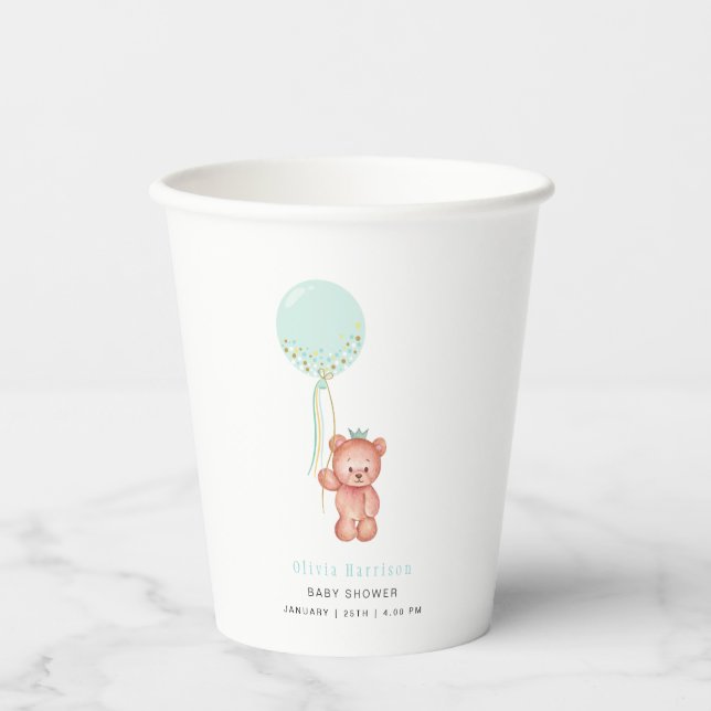 Vasos De Papel Baby Shower Cute Simple Teddy Bear (Anverso)