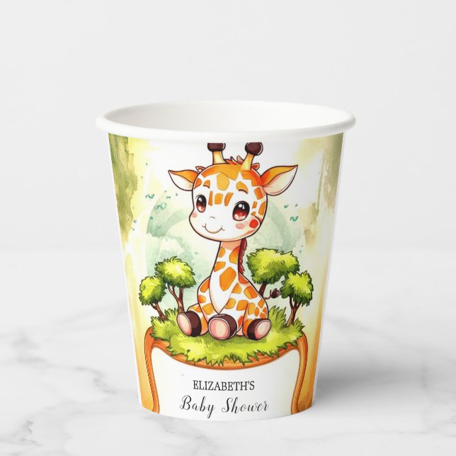 Vasos De Papel Baby Shower de agua Safari Giraffe (Anverso)