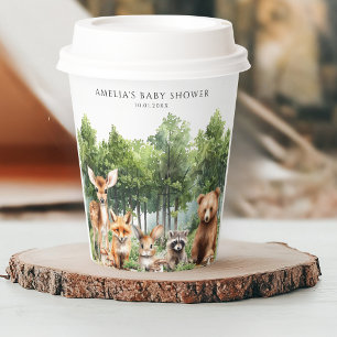 Vasos De Papel Baby Shower de animales de bosque verde Deer Fox G