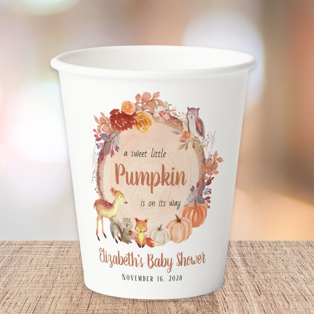 Vasos De Papel Baby Shower de animales de Woodland de Calabaza Cu (Subido por el creador)