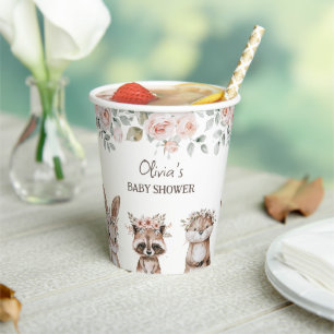 Vasos De Papel Baby Shower de Animales del Bosque Boho