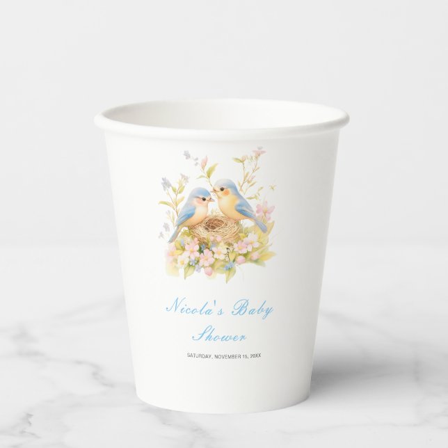 Vasos De Papel Baby Shower de aves de primavera (Anverso)