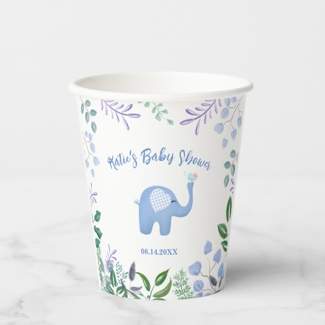 Vasos De Papel Baby Shower de aves elefantes bebés (Anverso)