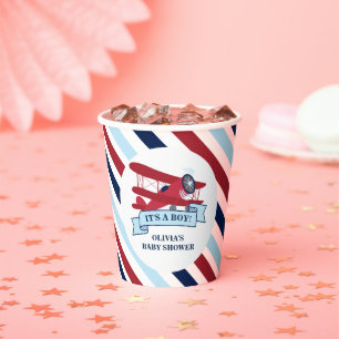 Vasos De Papel Baby Shower de avión rojo