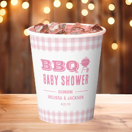 Vasos De Papel Baby Shower de barbacoa de patio trasero rosa