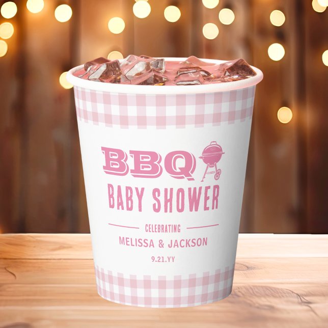 Vasos De Papel Baby Shower de barbacoa de patio trasero rosa (Subido por el creador)