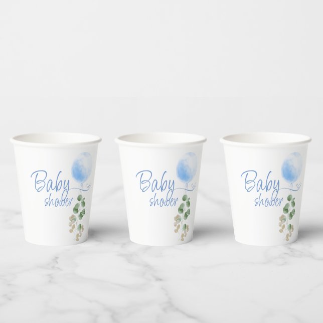 Vasos De Papel Baby Shower de Blue Balloon Eucalyptus Boy (Multi)