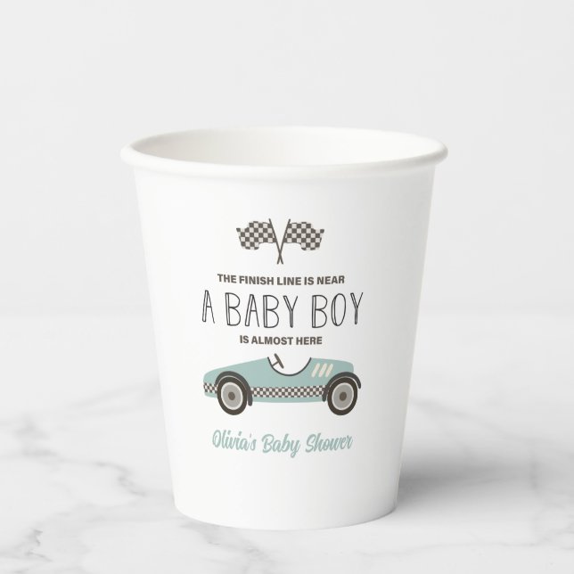 Vasos De Papel Baby Shower de blue Race Car (Anverso)