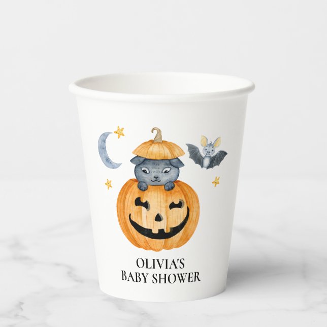 Vasos De Papel Baby Shower de calabaza de Halloween Jack-O-Lanter (Anverso)