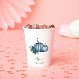 Vasos De Papel Baby Shower de calabaza floral azul