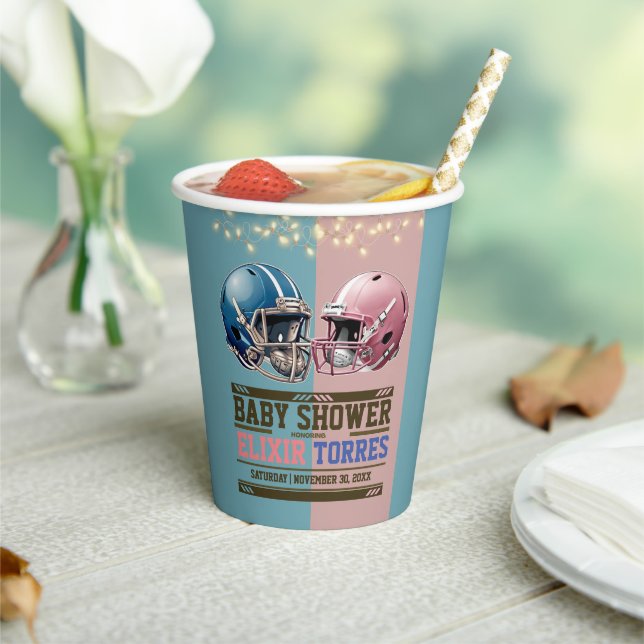 Vasos De Papel Baby Shower de cascos de fútbol americano azul y r (in situ)