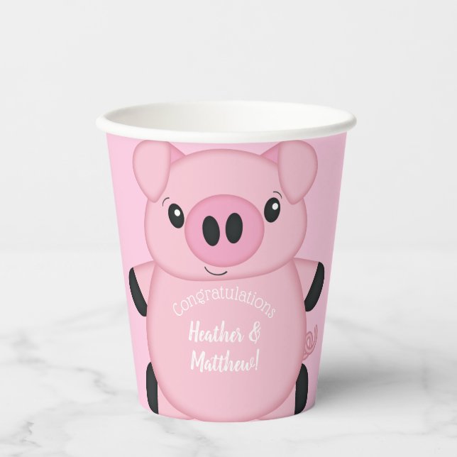 Vasos De Papel Baby Shower de cerdo rosa (Anverso)