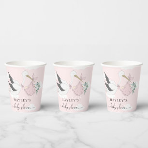 Vasos De Papel Baby Shower de cigüeña rosa