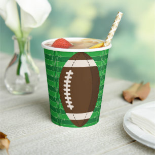 Vasos De Papel Baby Shower de color verde y marrón del fútbol ame