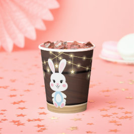Vasos De Papel Baby Shower de conejito blanco rustico