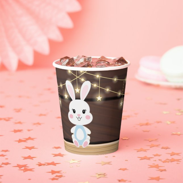 Vasos De Papel Baby Shower de conejito blanco rustico (in situ)