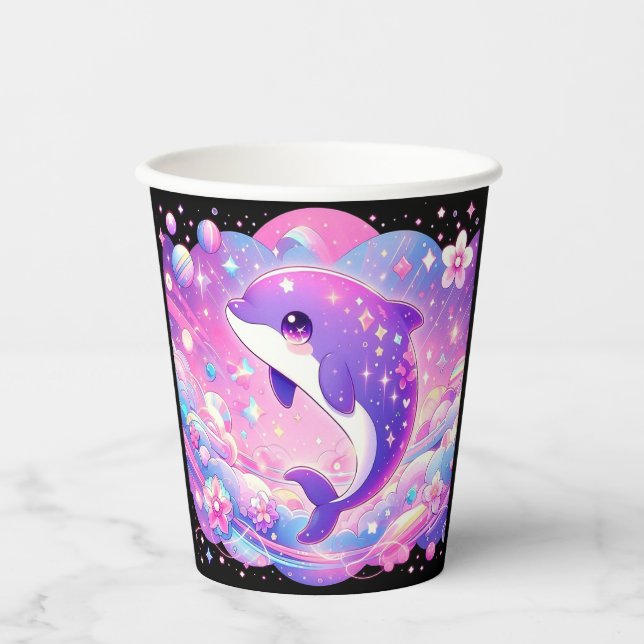 Vasos De Papel Baby Shower de delfín encantado (Anverso)