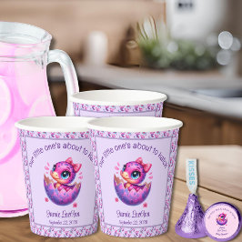 Vasos De Papel Baby Shower de dinosaurios morados "Hatching Pront