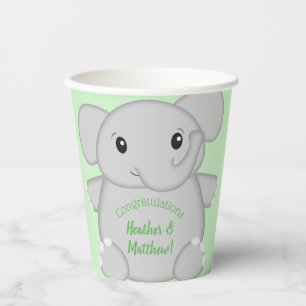 Vasos De Papel Baby Shower de Elefante Verde