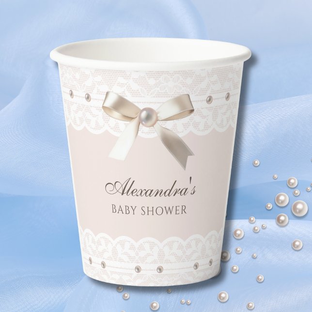 Vasos De Papel Baby Shower de encaje blanco rosado de rencilla de (Subido por el creador)